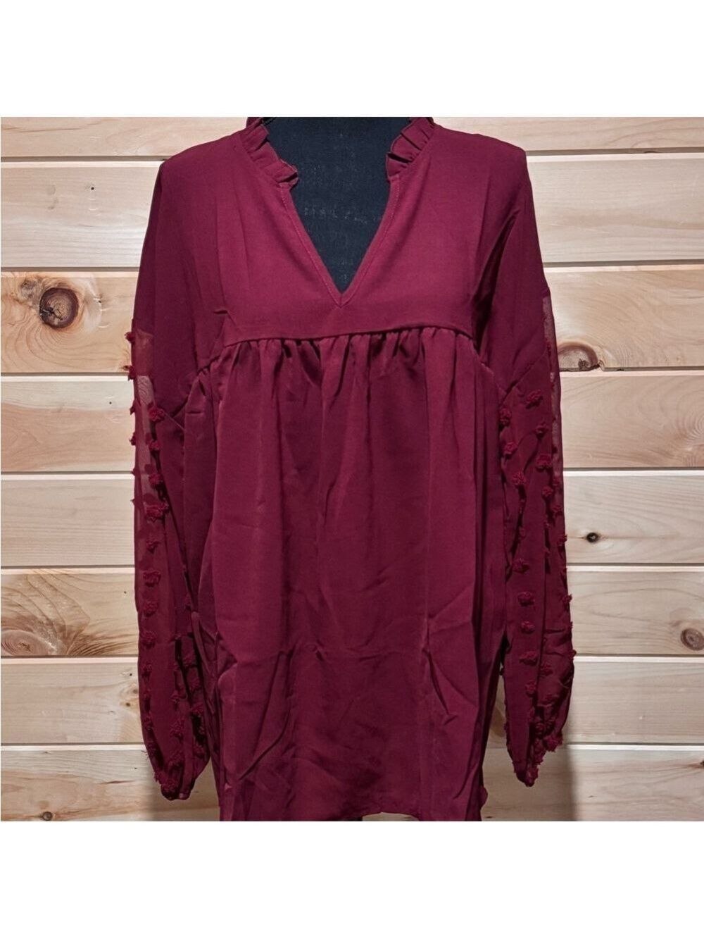 Clarisbelle Women's V Neck Top Wine XL